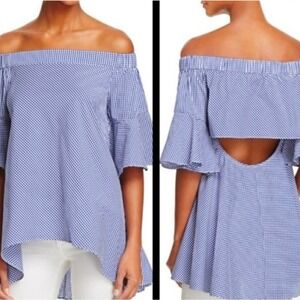 Lucy Paris Blue Gingham Off The Shoulder Ruffle Sleeve Top XS